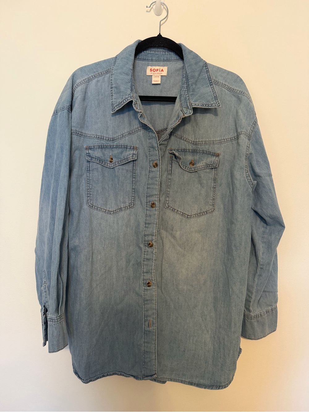 Oversized Light Blue Denim Button-Up Shirt Size L